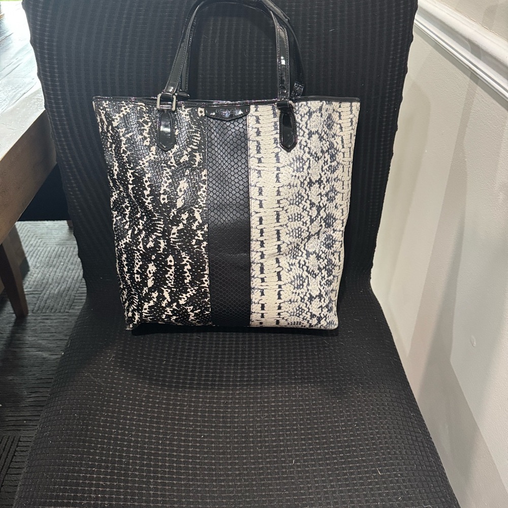 Coach Black and White Snakeskin Tote